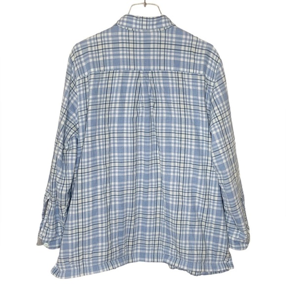 L L Bean Fleece Lined Flannel Shirt Jacket Check Plaid Blue Gray Smock Hem Sz 1X - Picture 2 of 14